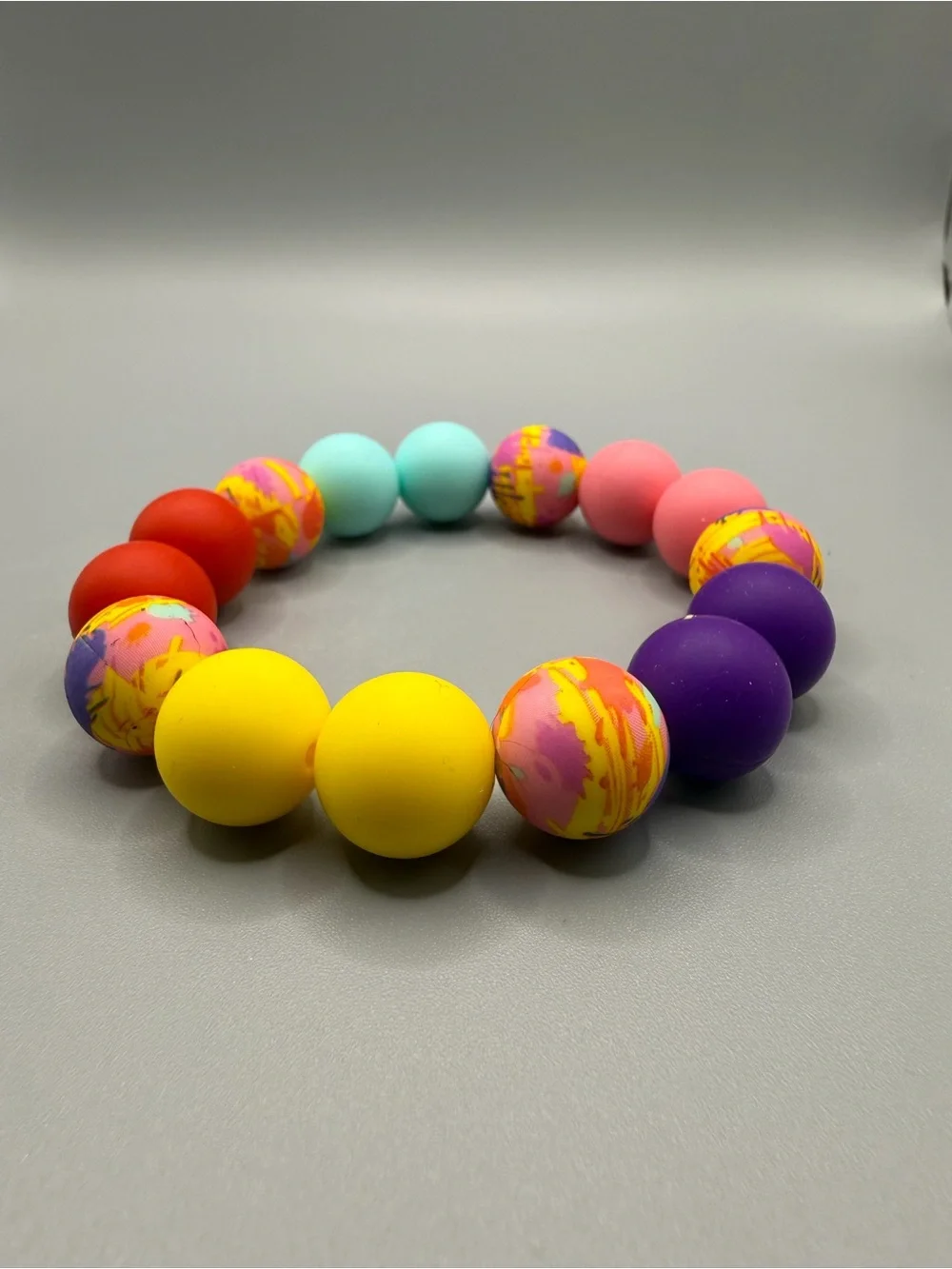 Colorful Beaded Silicone Keychain Bracelet - Handmade #K0344C